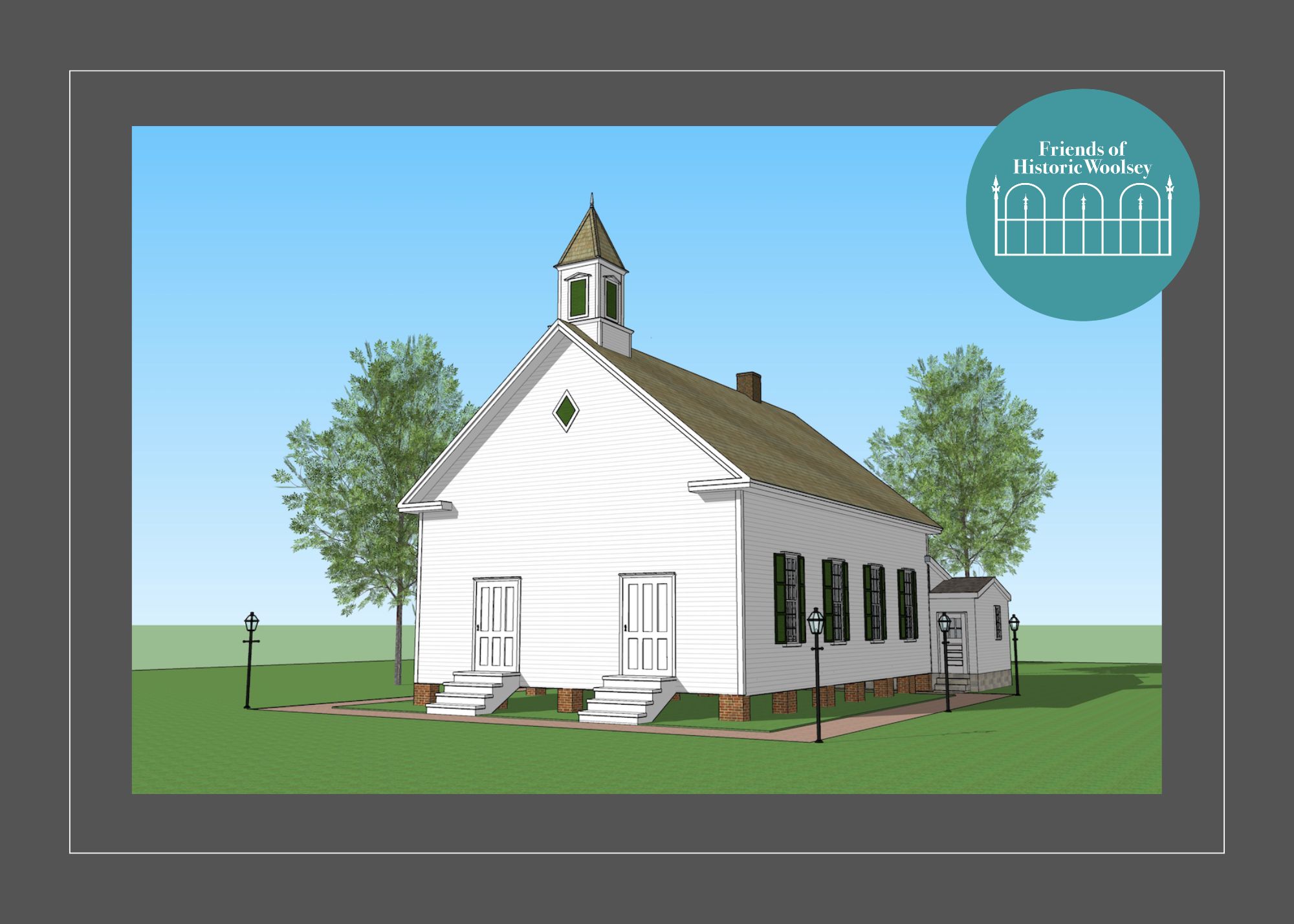 Conceptual rendering of Historic Woolsey Church with logo