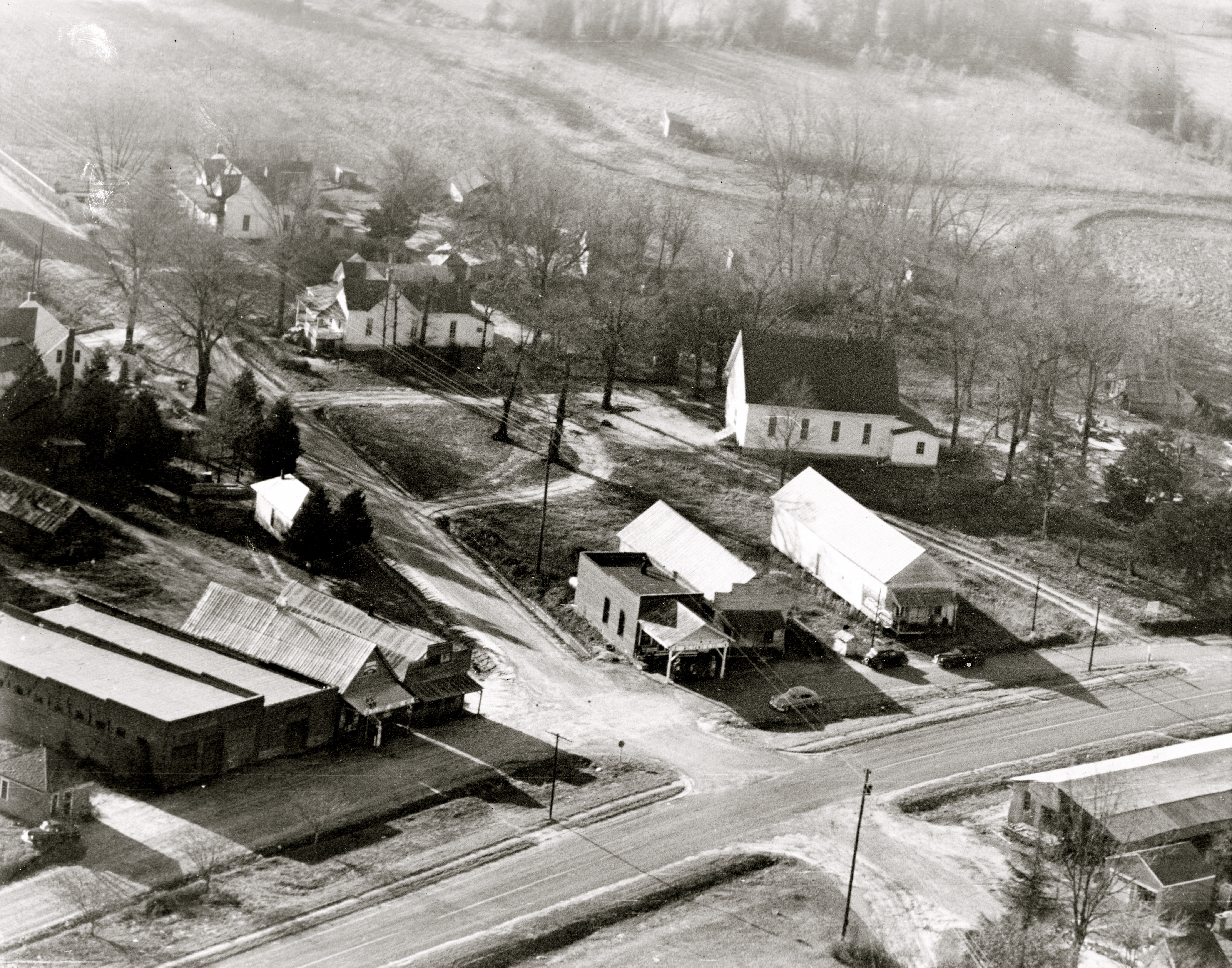 Aerial view of the town of Woolsey in early 1950s