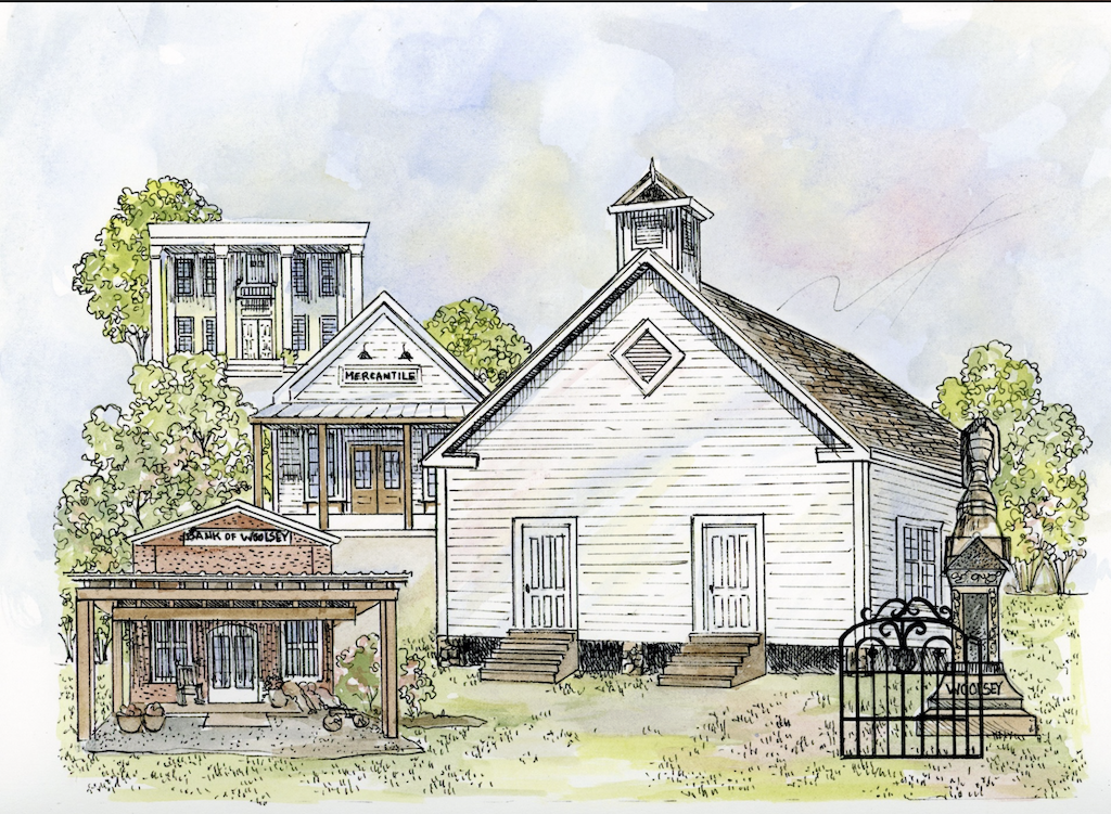 Patsy Gullett illustration of historic Woolsey landmarks
