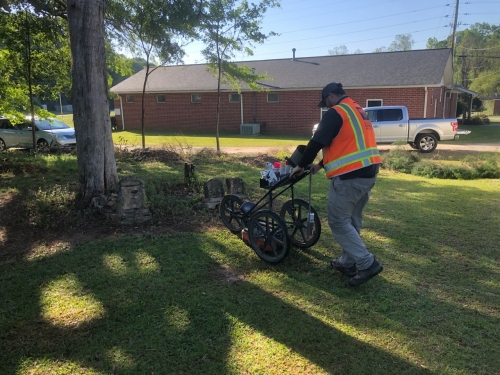 Seth with Ground Penetrating Radar Systems - Looking for Unmarked Graves Photo by Gary Laggis ©2023 (April 20)