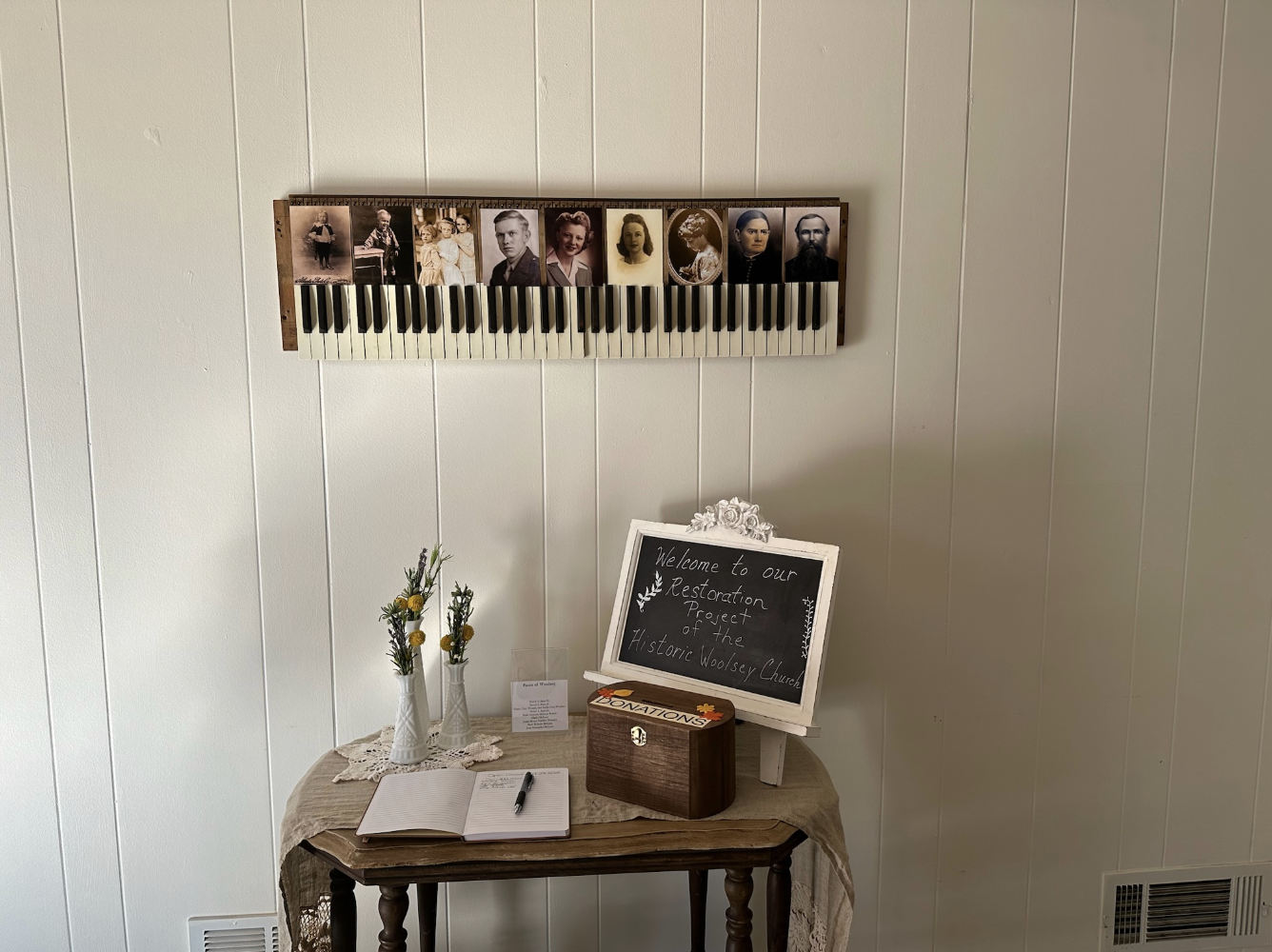 Sign in table at open house Historic Woolsey church by C Griffin © 2023