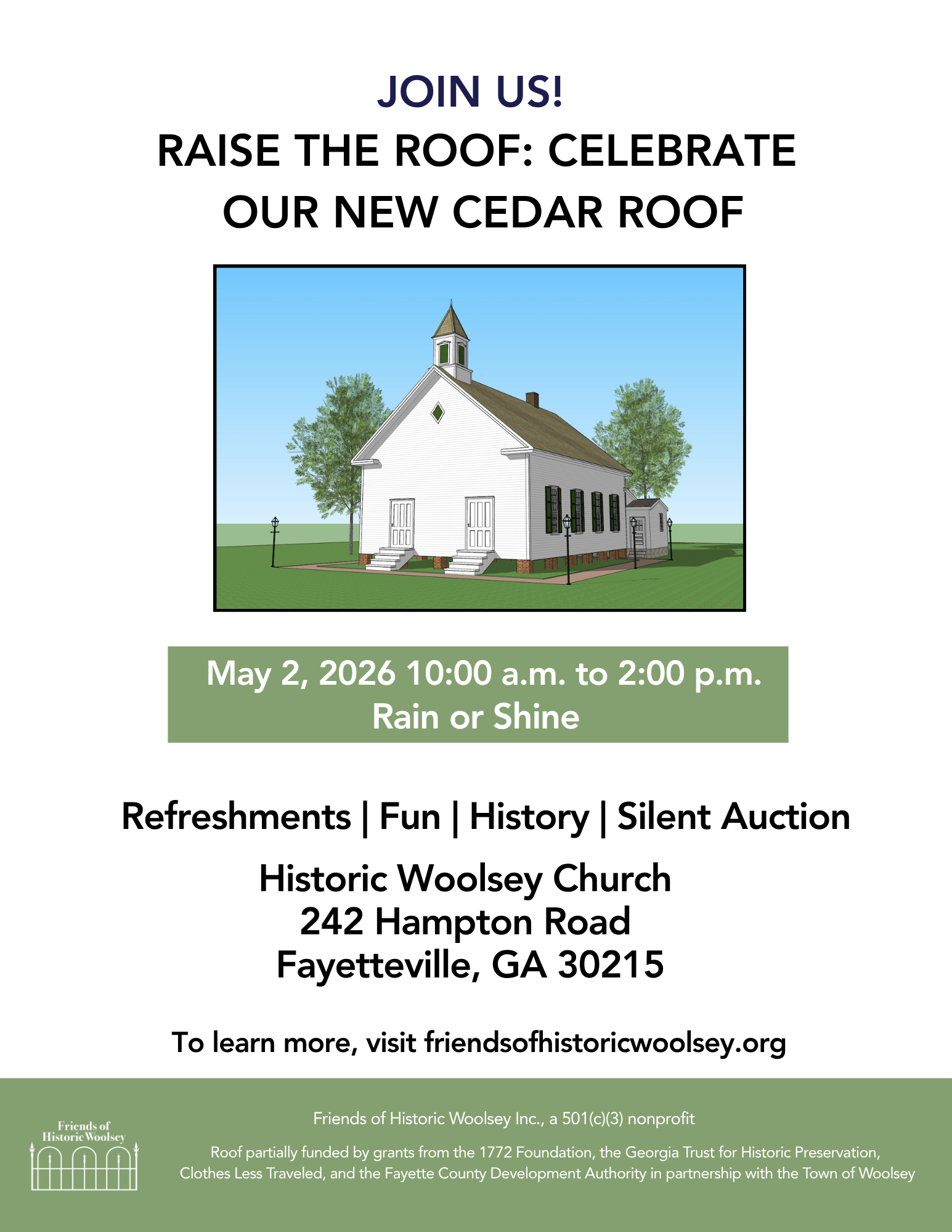Flyer for May 2, 2026 Raise the Roof Celebration Flyer for May 2, 2026 Raise the Roof Celebration